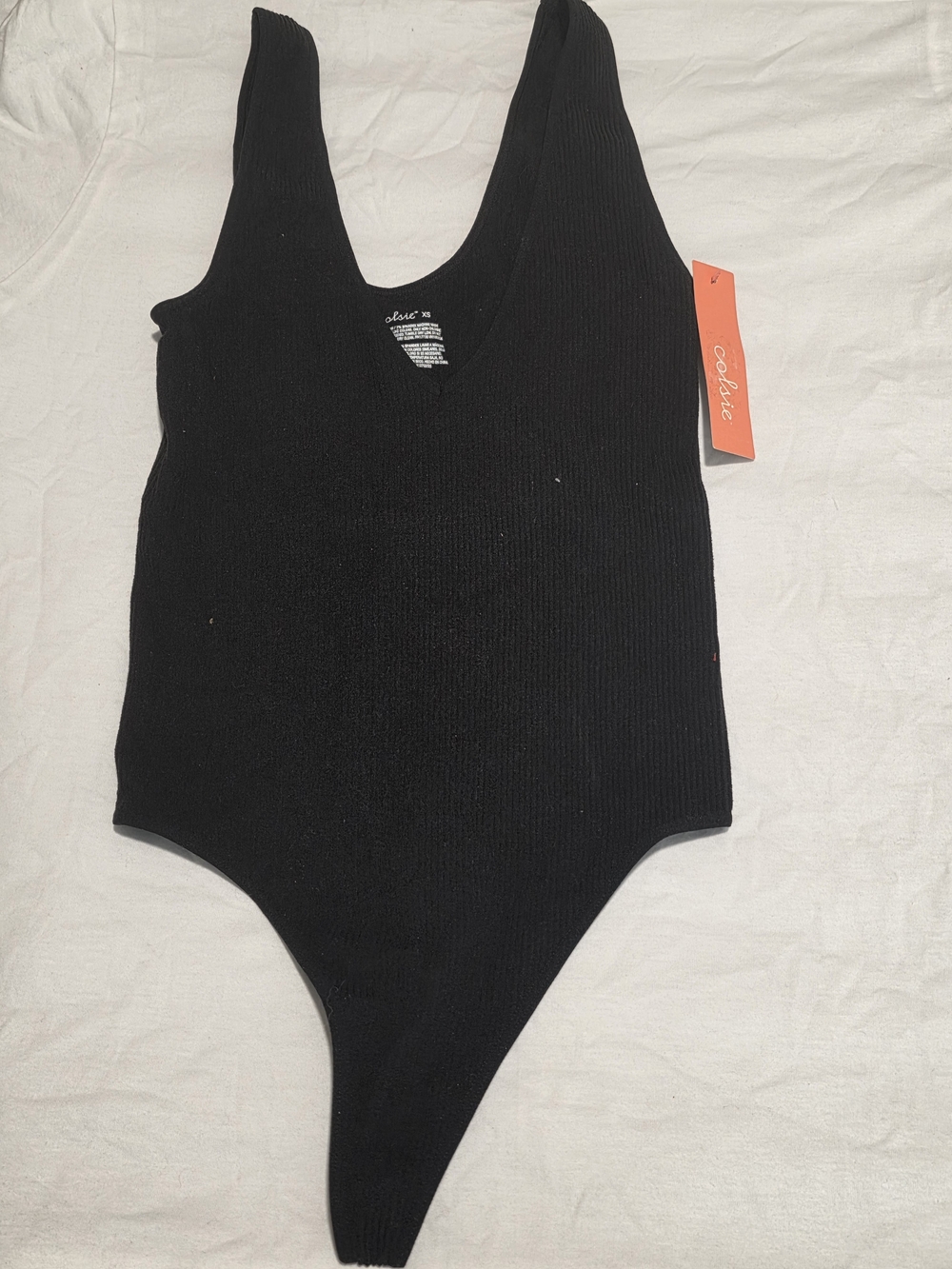 Colsie Black Ribbed V-Neck One-Piece Bodysuit